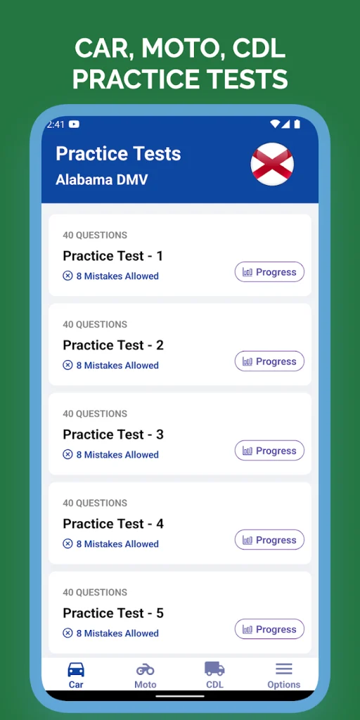 Android AL DMV Permit Test Prep App pg 1
